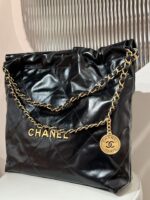 CHANEL 22 Bag Small Gold & Black Lambskin Leather - Image 2
