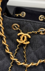 CHANEL 25 Small IN BLACK-GRAY DENIM WITH GOLD HARDWARE - Image 10