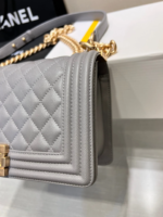 CHANEL BOY BAG MEDIUM 25 GREY CAVIAR GOLD HARDWARE - Image 8