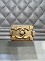 CHANEL BOY BAG MEDIUM 25 GREY CAVIAR GOLD HARDWARE - Image 7