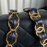 CHANEL MEDIUM FLAP BAG 26 IN BLACK CALFSKIN GOLD DOUBLE C THICK CHAIN - Image 3