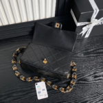 CHANEL MEDIUM FLAP BAG 26 IN BLACK CALFSKIN GOLD DOUBLE C THICK CHAIN - Image 6