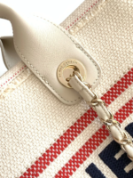 CHANEL SHOPPING BAG 34 IN WHITE RED AND NAVY BLUE CANVAS - Image 9