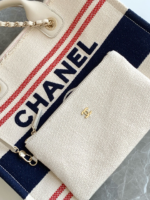 CHANEL SHOPPING BAG 34 IN WHITE RED AND NAVY BLUE CANVAS - Image 4