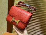 HN Rouge Vif Ostrich Constance Mini 18 gold hardware - Image 4
