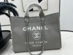 CHANEL CC DEAUVILLE LARGE 38 TOTE BAG IN GREY CANVAS WITH WHITE LOGO - Image 9
