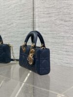 DIOR SMALL LADY D‑JOY BAG 19 IN DARK BLUE CANNAGE GOLD HARDWARE - Image 4