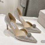 Jimmy Choo silver suede D’Orsay pumps