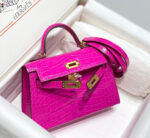 HN MINI IN DEEP MAGENTA CROCODILE SKIN GOLD HARDWARE - Image 2