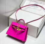 HN MINI IN DEEP MAGENTA CROCODILE SKIN GOLD HARDWARE - Image 7
