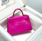HN MINI IN DEEP MAGENTA CROCODILE SKIN GOLD HARDWARE - Image 3