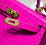 HN MINI IN DEEP MAGENTA CROCODILE SKIN GOLD HARDWARE - Image 5