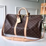 LV Monogram Canvas Keepall Bandoulière 55 Leather Duffle Bag
