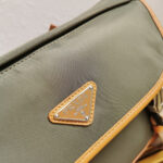 MESSENGER BAG 20 IN KHAKI GREEN RE-NYLON AND BROWN CALFSKIN TRIM - Image 6