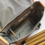 MESSENGER BAG 20 IN KHAKI GREEN RE-NYLON AND BROWN CALFSKIN TRIM - Image 9
