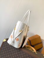 LV NEVERFULL MM TOTE BAG 32 IN WHITE MIX ORANGE CALFSKIN - Image 6