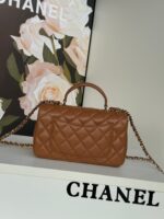 CHANEL FLAP BAG 20 IN BRONZE BROWN LAMBSKIN WITH HANDLE - Image 3