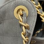 NEW CHANEL 25 HANDBAG 30 IN NATURAL GREY SUEDE GOLD HARDWARE - Image 4