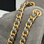 NEW CHANEL 25 HANDBAG 30 IN NATURAL GREY SUEDE GOLD HARDWARE - Image 8