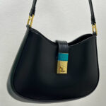 CLEO SHOULDER BAG 26 IN BLACK BRUSHED LAMBSKIN GOLD HARDWARE - Image 4