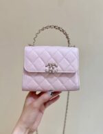 CHANEL 25S Double C Logo Diamond Shiny Calfskin