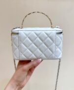 Chanel Vanity Case Small White Gold Hardware - Image 2