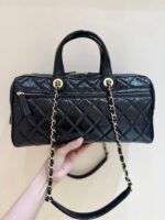 Chanel 25K Bowling Bag in Black Caviar Leather Gold Hardware - Image 2