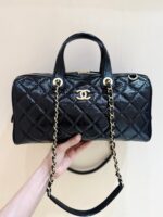 Chanel 25K Bowling Bag in Black Caviar Leather Gold Hardware