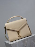 YSL CASSANDRA TOP HANDLE BAG MEDIUM IN BEIGE CALFSKIN GOLD HARDWARE - Image 9