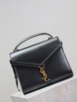 YSL CASSANDRA TOP HANDLE BAG MEDIUM BLACK SMOOTH LAMBSKIN GOLD HARDWARE - Image 5