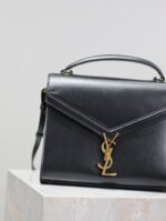 YSL CASSANDRA TOP HANDLE BAG MEDIUM BLACK SMOOTH LAMBSKIN GOLD HARDWARE - Image 6