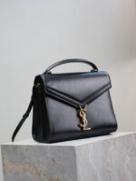 YSL CASSANDRA TOP HANDLE BAG MEDIUM BLACK SMOOTH LAMBSKIN GOLD HARDWARE - Image 8