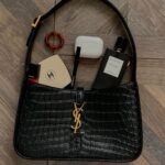YSL Croc Embossed Leather Shoulder Bag